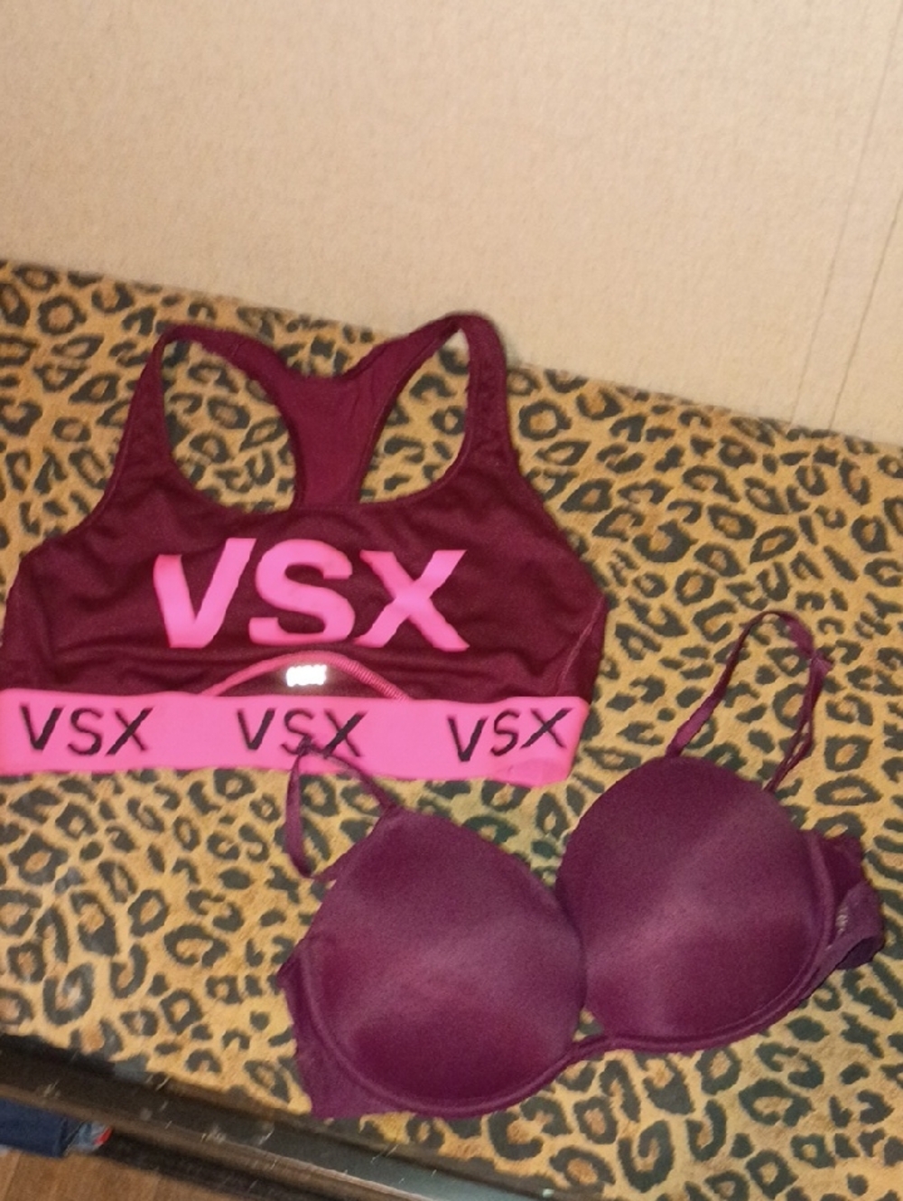 VSX Maroon Sports Bra with Pink Logo & Band
